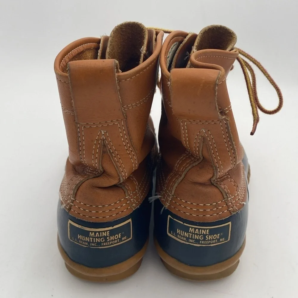 Vintage L.L. Bean Leather ankle Boots women 8 brown blue rain snow outdoor camp